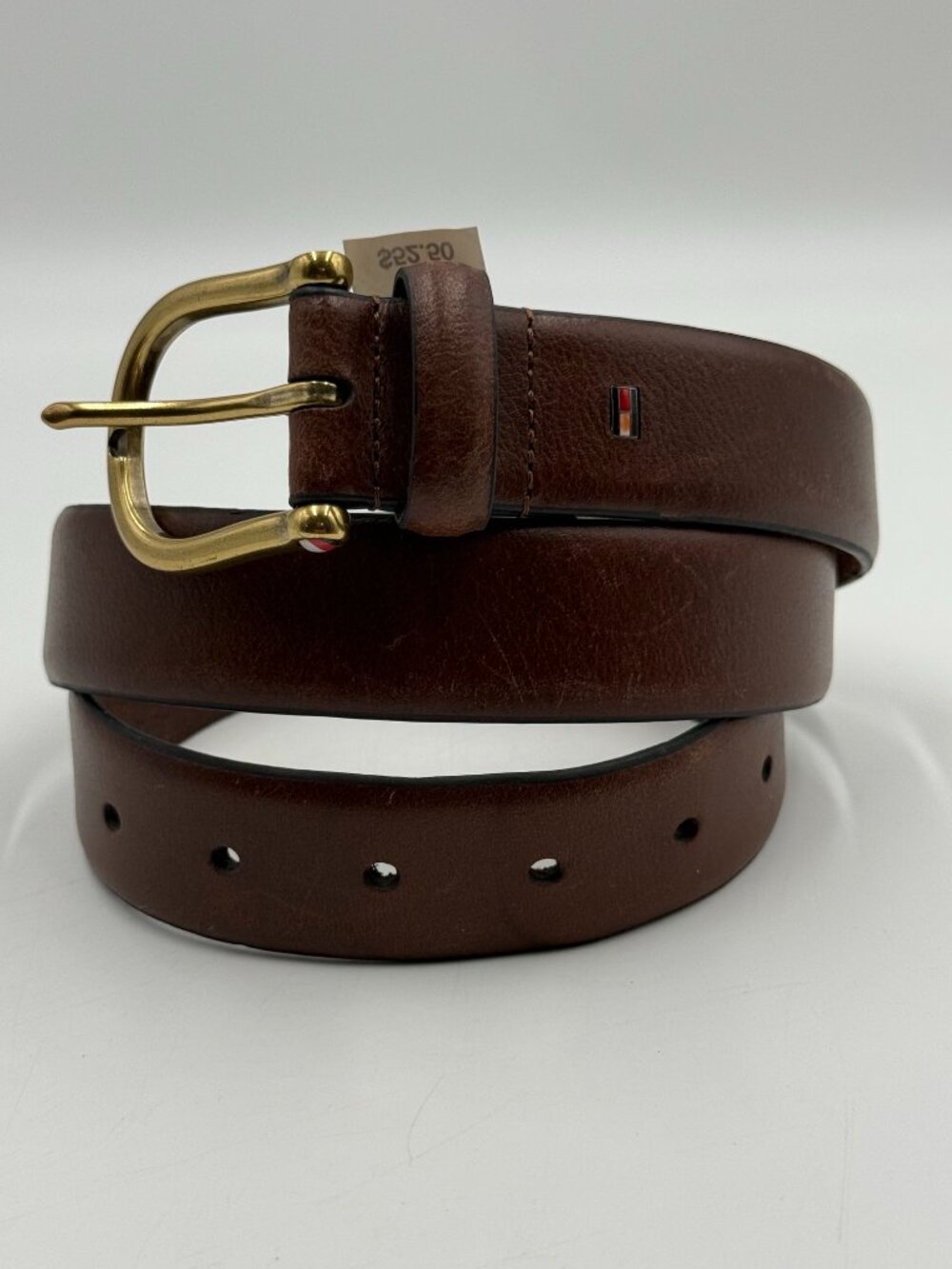 Tommy Hilfiger Genuine Leather Belt Mens Size M 34-36 Brown Brass Buckle Logo